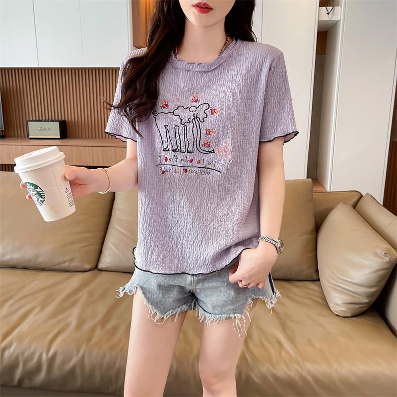 

W3T Stylish Women s Cartoon Slimming Short Sleeve Summer T-shirt - Trendy Age-Reducing Design XL фіолетовий
