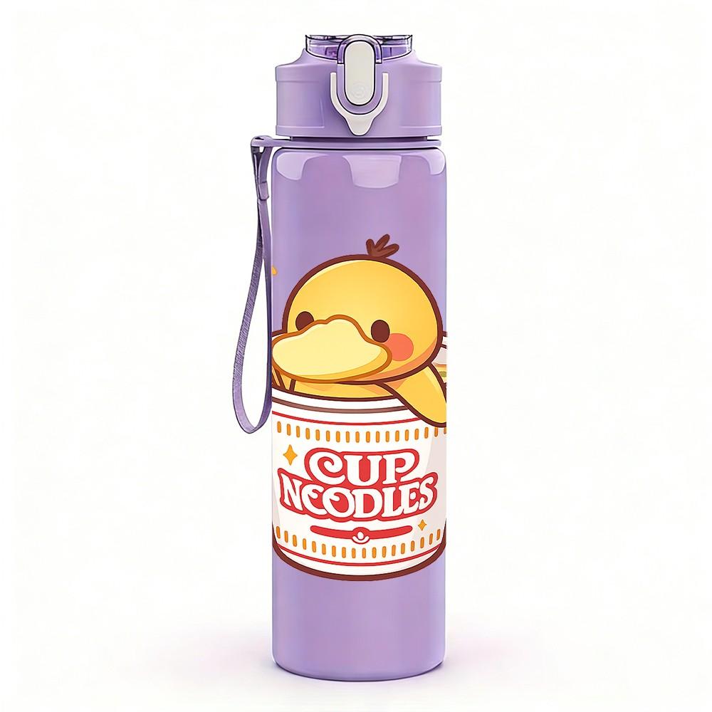 1PC Fried Chicken Bucket Cartoon Pattern 750ml Color Plastic Sports Water Bottle Leakproof Flip Straw Lid Suitable for Sports Office Home Use