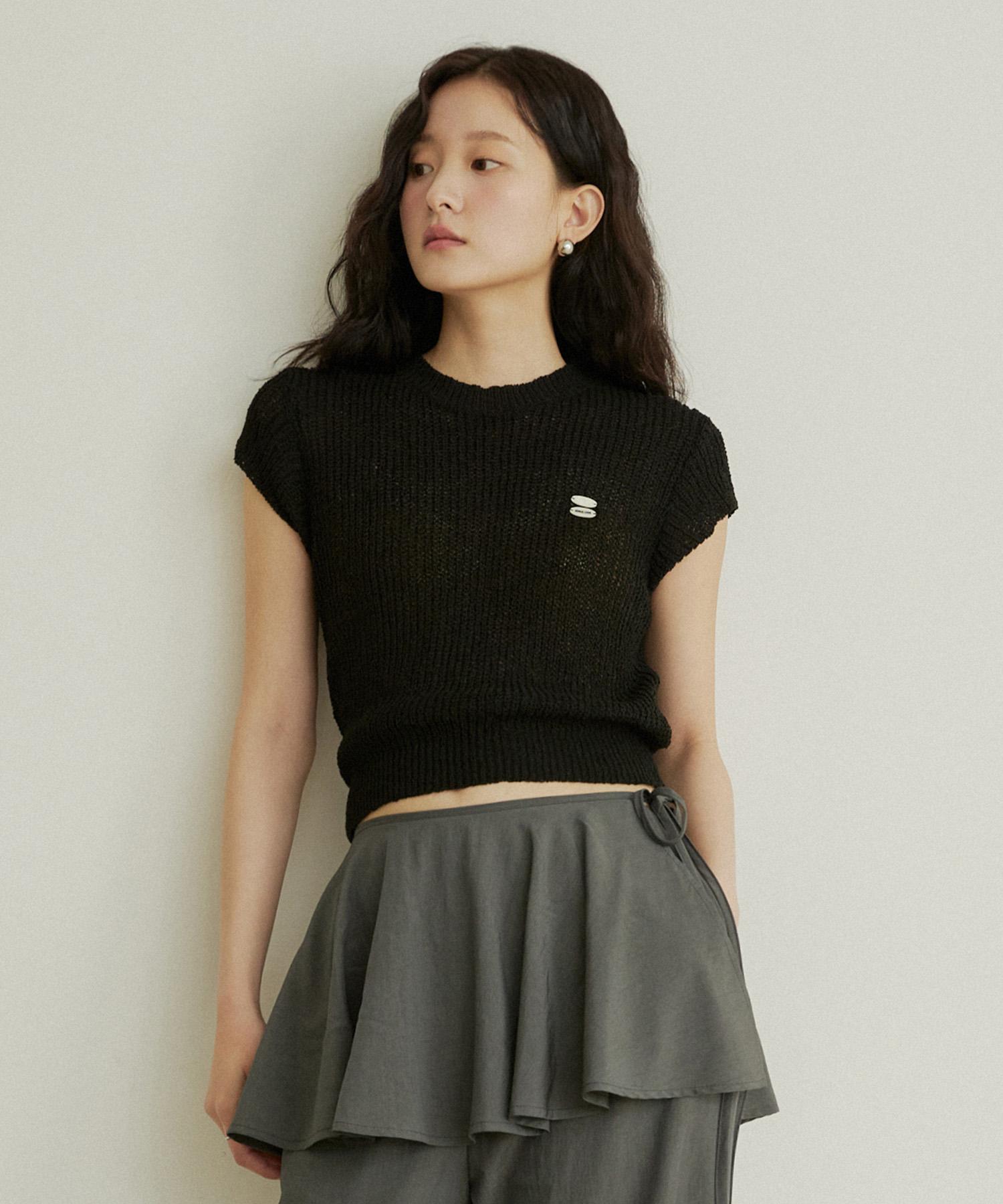 Adowl See Through Shibori Cap Sleeve Knit - 2Color Black/Free