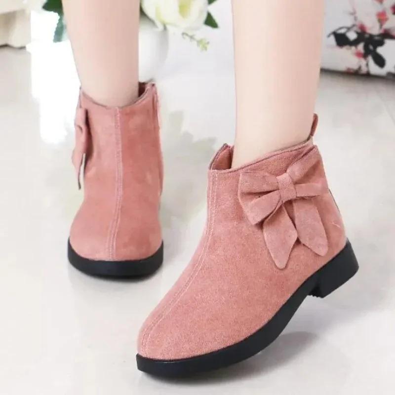 2025 Girls Fashion Boots Leather Sport Shoes For Girls Children Warm Boots Fashion Soft Bottom Princess Snow Boots Kids Sneakers