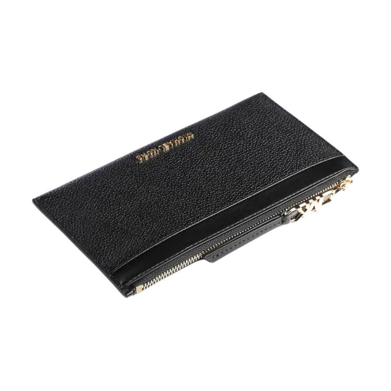 MICHAEL KORS Empire Empire Gold Logo Plates Top Zipper Closure Calfskin Wallet Large Women's Black
