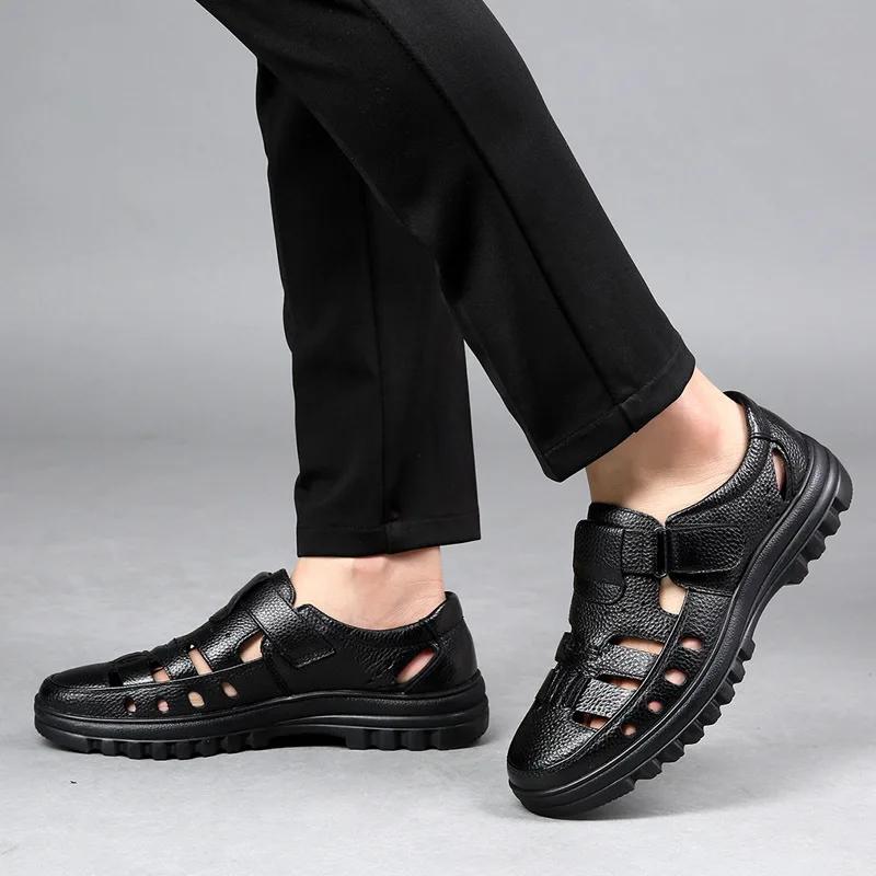 Men's Summer Sandals Luxury Leather Casual Shoes 2025 Comfortable Outdoor Fashion Sandals Soft Bottom Anti Slip Breathable Shoes