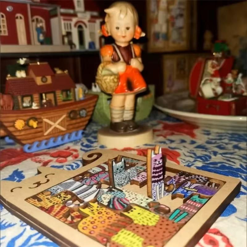 1PCS Wooden Cat Shape Puzzles Mini Irregular Animal Cat Pieces Table Games Montessori Kids Creative Educational Toy