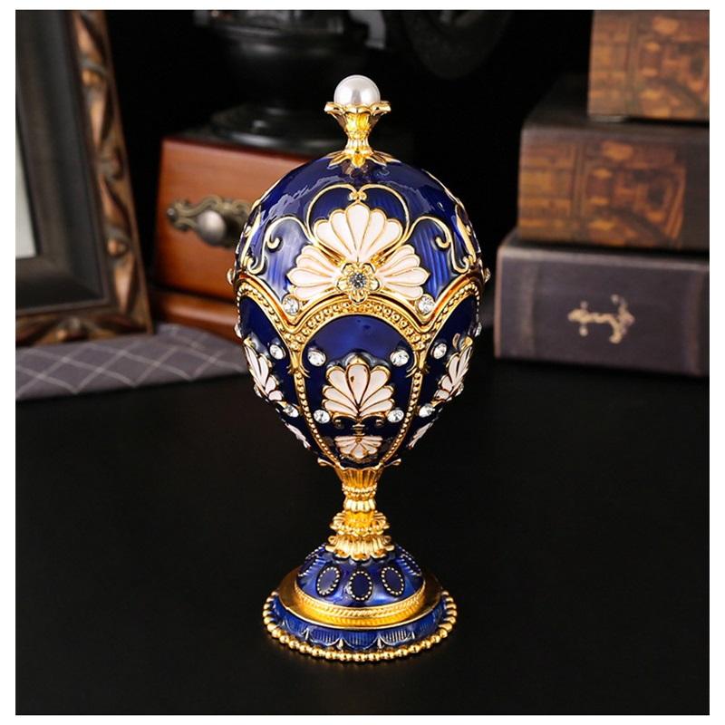 Роскошная эмалированная шкатулка для украшений в стиле Фаберже, сплав, хранение безделушек, декор синий