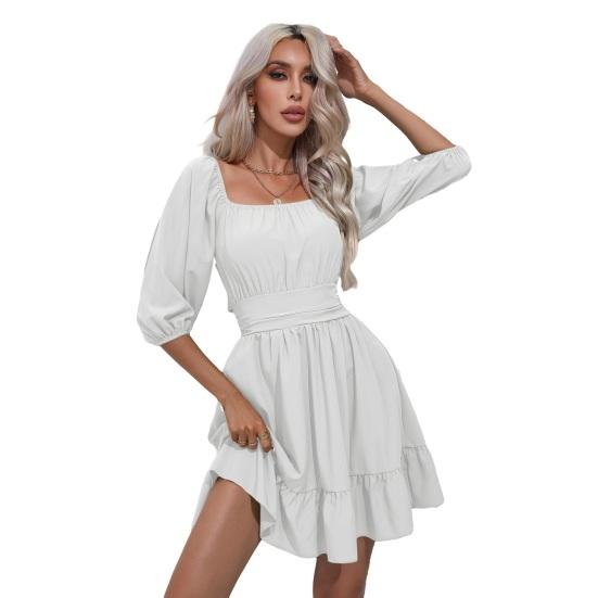 Square Neck Summer Dresses for Women Tie Back Half Puff Sleeve