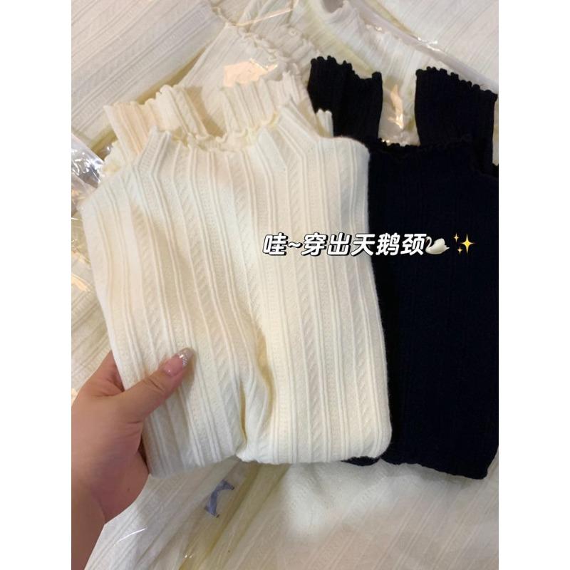 Soft waxy semi-turtleneck knitted sweater for women's autumn and winter with fungus edge age-reducing slim-fitting bottoming top