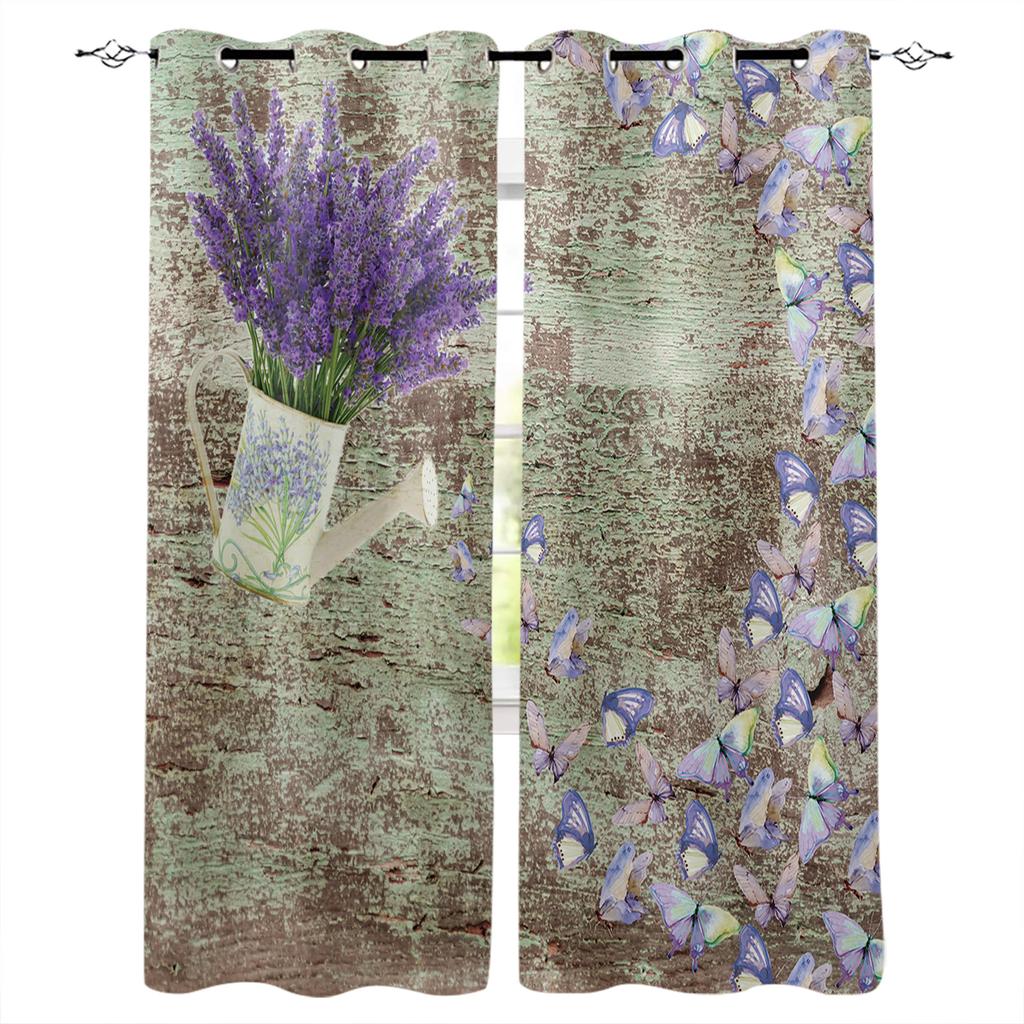 Purple Lavender Flowers Window Curtain For Living Room Bedroom Home Decor Kitchen For Window Drapes
