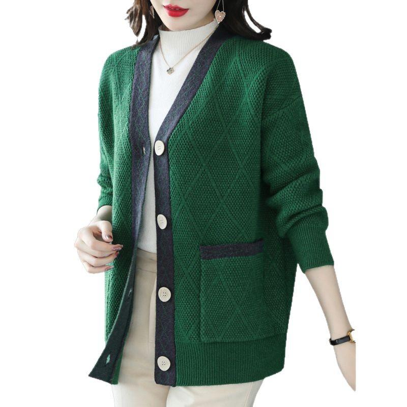 Knitted Cardigan Women's Sweater Jacket Spring and Autumn Loose V-neck Sweater Top