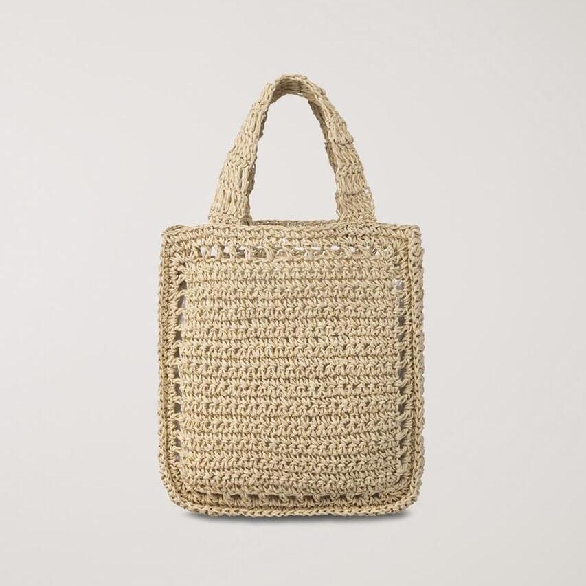 Dunst Hand Drawing Bloom Mini Bag — Handmade Paper Yarn Mini Tote with Floral Embroidery | Korean Designer | Navy / Natural Cream