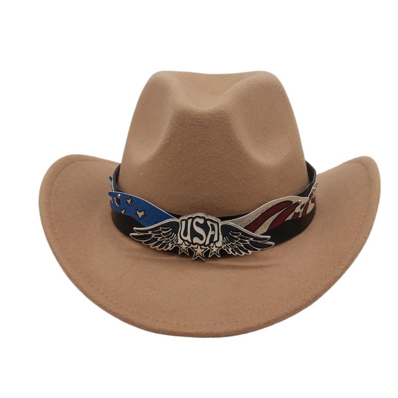 

Rolled Brim Ethnic Style Decorative Design Felt Hat Western Cowboy Top Hat one size fits all [cow hip d]