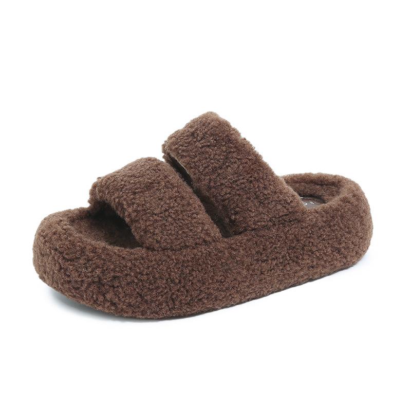 

Mao Mao slippers women s outer wear 2025 new autumn and winter Korean version of parallel bars round head open toe one-word thick-soled cotton slipper 40