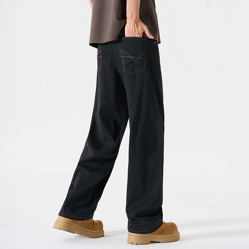 Black Tencel Jeans Men's Trendy Brand Summer New Lyocell Loose Straight Drop Casual Pants
