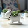European-Style Ceramic Succulent Flower Pot, Creative Office Desktop Christmas Elk Green Plants Animal Potted Plants