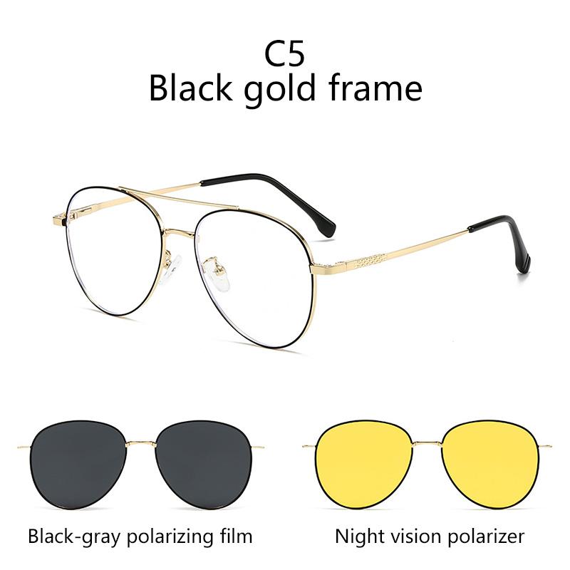 3 In 1 Magnetic Sleeve Glasses Versatile Myopia Glasses Elliptical Frame Polarized Sunglasses Two-In-One Clip-On Sunglasses