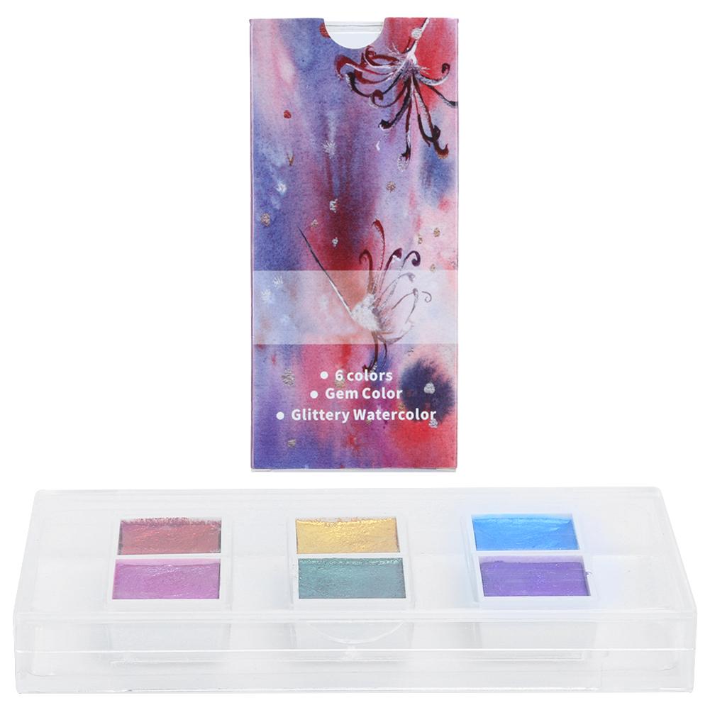 Zestaw farb akwarelowych Solid Watercolor Paint dozujący 6 kolorów klejnotów Perłowe metalowe farby akwarelowe do zdobienia paznokci
