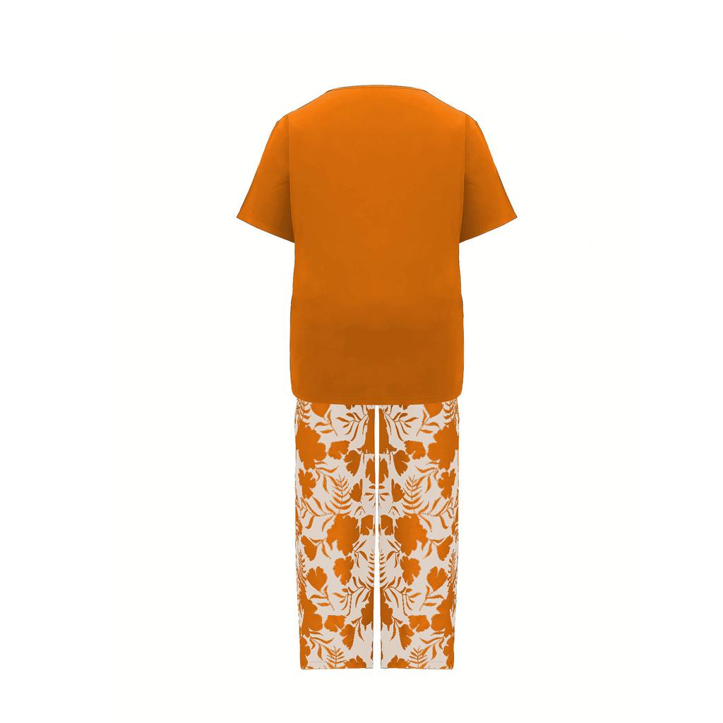 Women's Fashion Casual Pullover Printed Round Neck Temperament R Short Sleeve Long Pants Two-piece Set