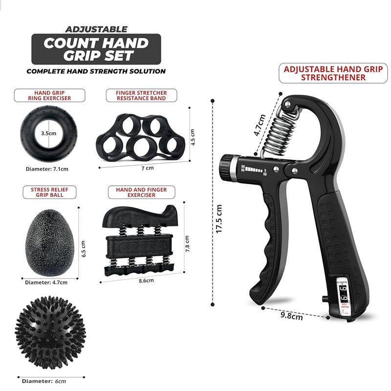 Fortalecedor de Punho Fortalecedor de Antebraço Fortalecedor de Mãos Kit 6 Peças Fortalecedor de Mão Ajustável Exercitador de Dedos Bola de Massagem em PVC