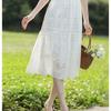 Women's Summer Round Neck Hollow Waist Temperament Long Dress Solid Color Thin Section Elegant French Dresses
