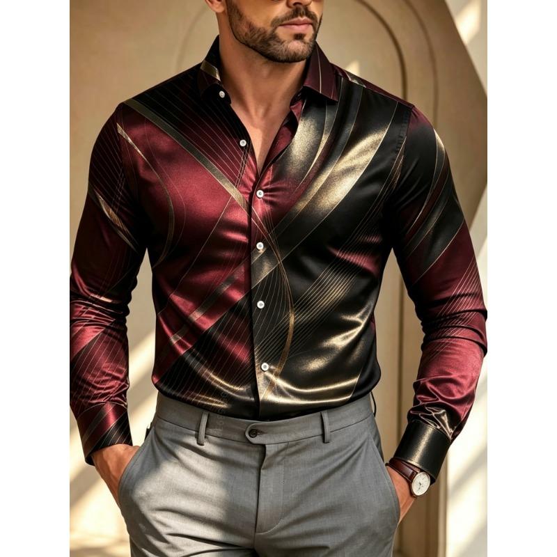 Men's Retro Twill Printed Long Sleeved Shirt with a Collar and Cardigan for Business Banquets, Parties, and Casual Men's Shirts