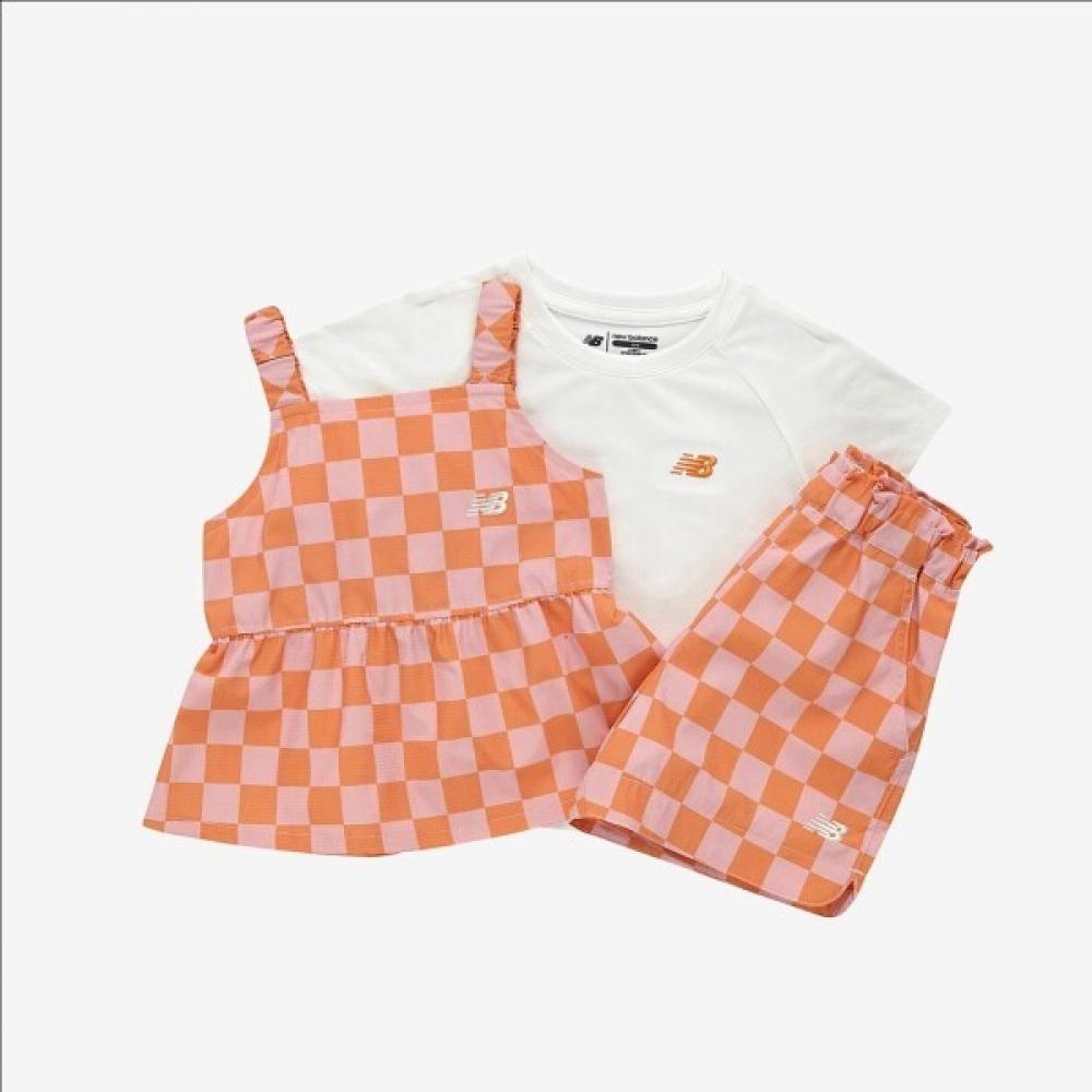 

New Balance Kids 3pcs New Summer Camp Check Frill Setup (80)Orange/100