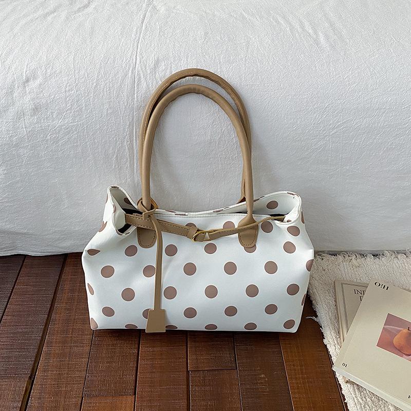 Korean Polka Dot Tote Bag With Belt Buckle Detail Women Large Capacity Casual Shoulder Bag Stylish Daily Commute Work Handbag