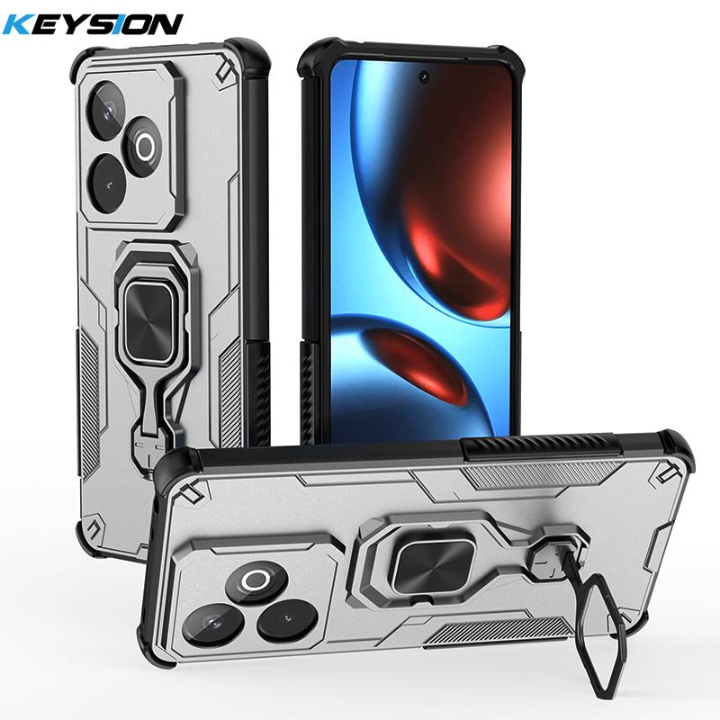KEYSION Shockproof Armor Case for Realme GT 7 7T Silicone+PC Upright Metal Live Ring Stand Phone Cover for OPPO Realme GT 7T 5G