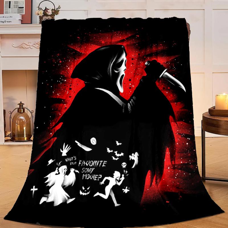 1PC Heartbeat Ghostface Of Horror Flannel Blanket Gift, Suitable for Both Men And Women, Soft Ideal for Beds And Sofa, Birthday Or Christmas Gift
