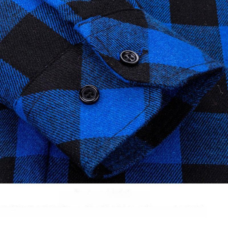 Men's Plaid Flannel Shirt Fleece Lined Warm Turn down Collar Long Sleeve