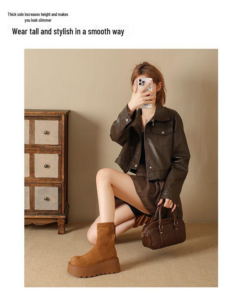 Dam 2025 Bruna Martin Plattformstövlar: Ny Höst, Tjocksulade, Höjdökande, Trendiga, Korta Stövlar