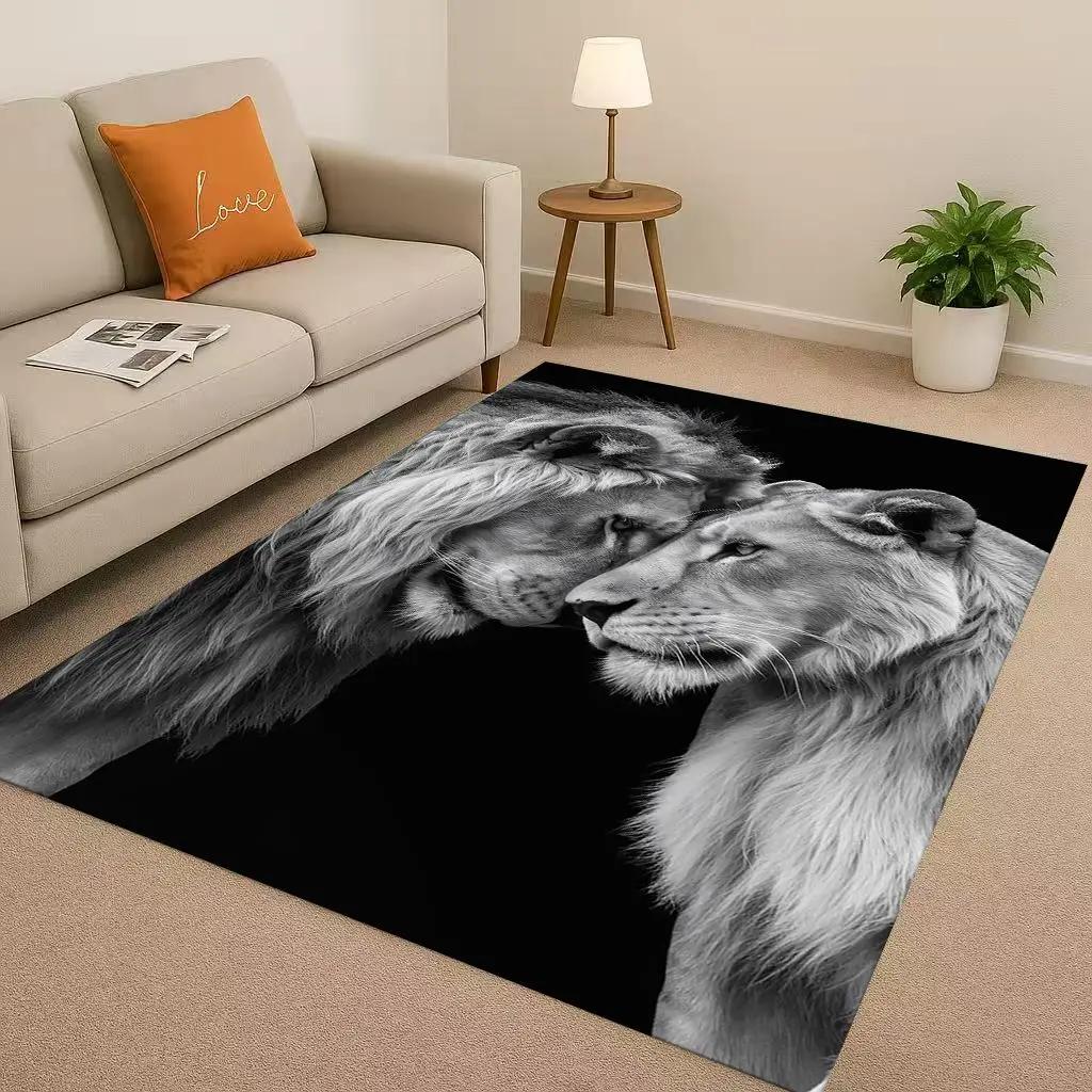 Classic Tiger Lion Beast Art Cartoon Living Room Non-Slip Area Rug Carpet For Bedroom Playroom Sofa,Home Decor Doormat Gift