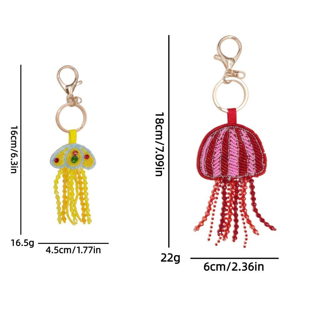 Handmade Jellyfish Patch Keychain Rhinestone Beads Bag Charm Handmade Keychain Holiday Gift