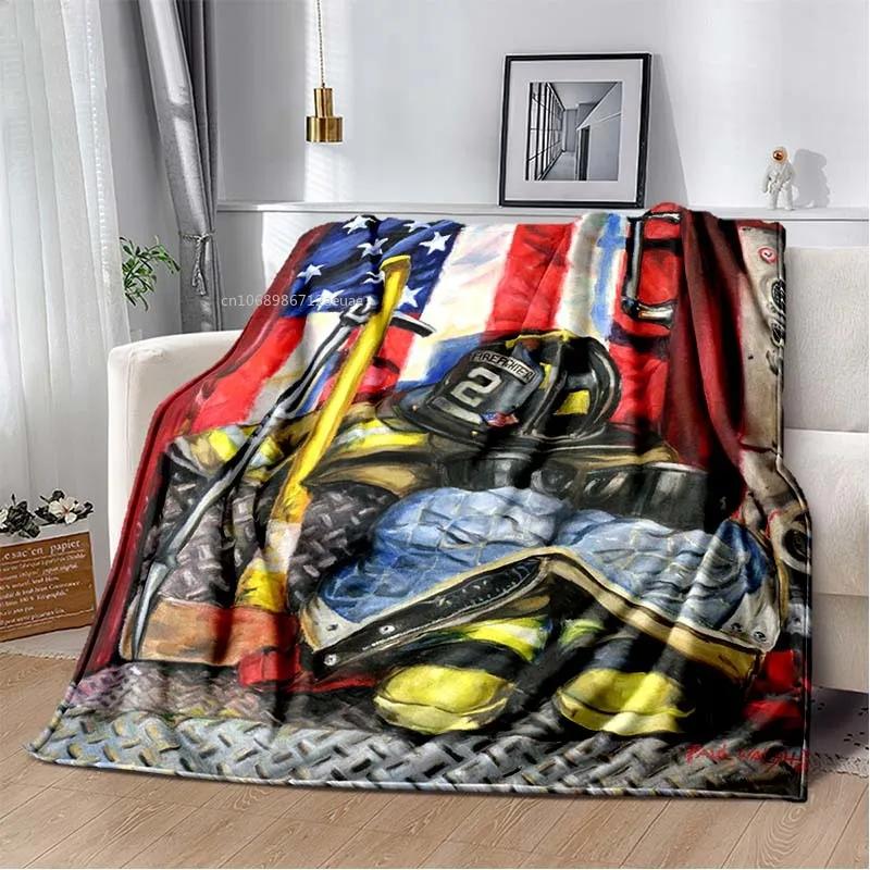 Firefighters Flannel Blanket God Bless Firefighters with Angle Wings Art Lightweight Warm Plush Kids Adults Birthday Dream Gifts
