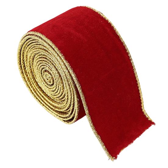 Materiál na výrobu mašlí DIY Sametová vánoční stuha, 2,5 x 78 palců Kordová stuha se zlatými okraji Pro svazování dárkových krabic, Balení, Výrobu, Řemesla,