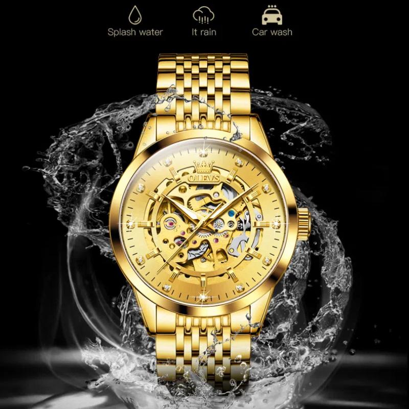 Modische ausgehöhlte Diamant-Intarsien-mechanische Uhr wasserdichte leuchtende Herrenuhr