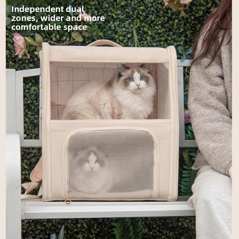 Portable Breathable Cat Carrier Foldable Detachable Pet Trolley Bag Large Capacity Rolling Crate for Travel Lightweight Suitcase