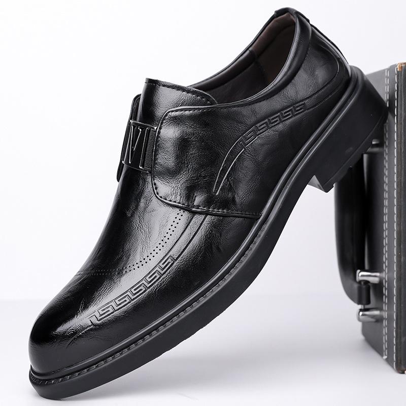 2025 spring and autumn leather men's shoes trend versatile business casual shoes leather shoes men's breathable pointed toe wedding shoes