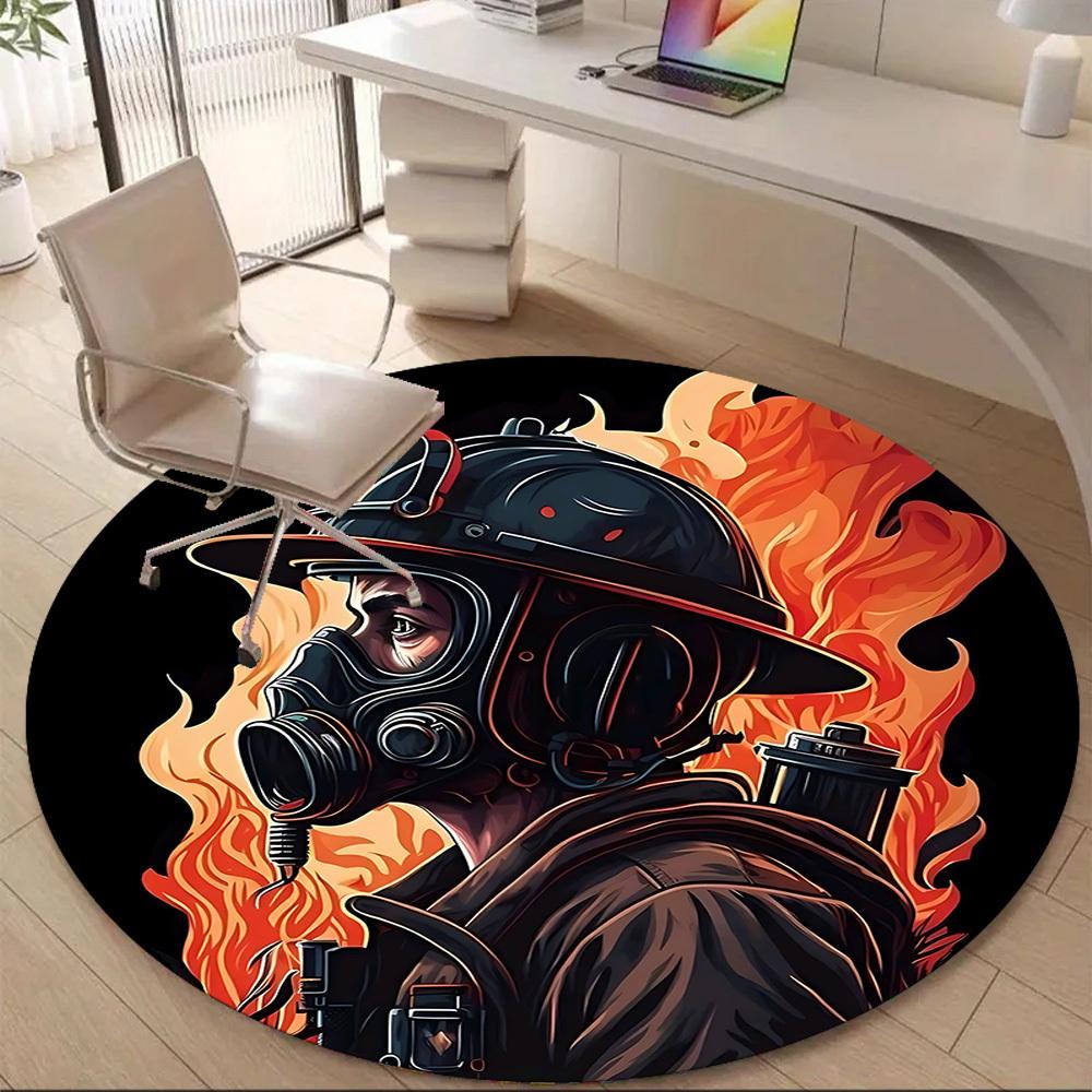 1pc Firefighter Flames Office Round Area Rug, Mat Suitable ForOffice, Under Office Chairs Bedroom Living Room Home Decor, Room Deco