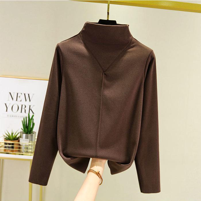 Women's Autumn/Winter Velvet Half-High Collar Slim Long-Sleeve Top