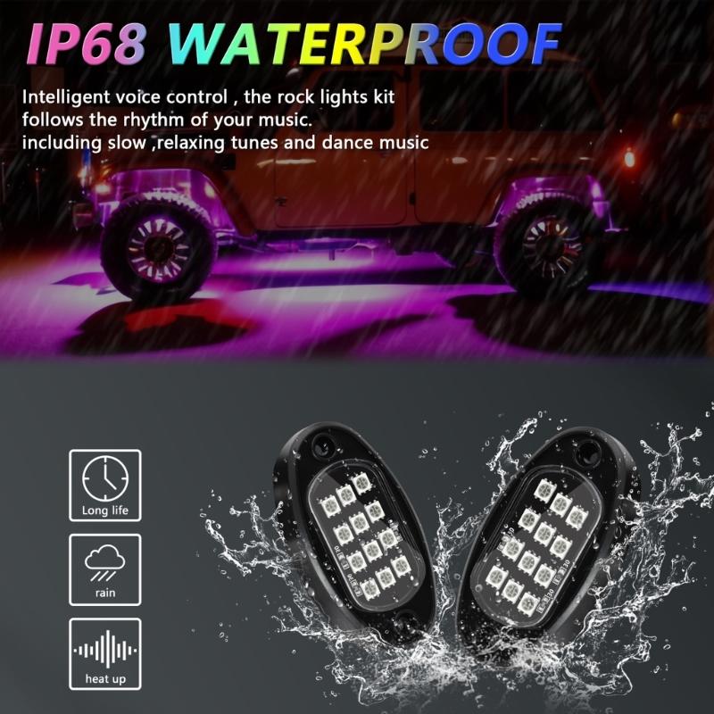 Universal LED Rock Lights 12 LEDs Underglow Lights for Truck Pickups Car ATV UTV SUV Remote Control Trail Rig Lamp