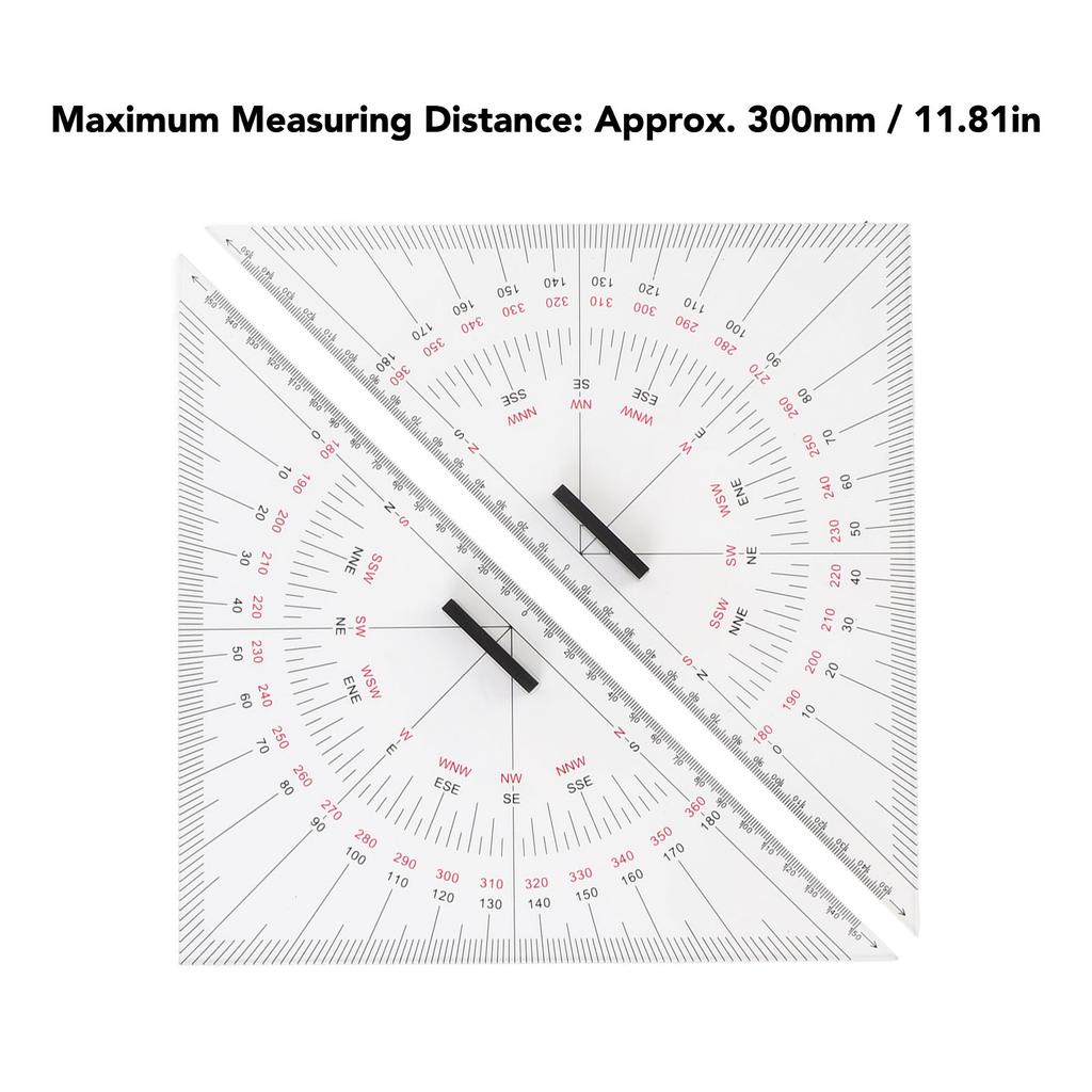 2pcs IMPA371008 Boat Chart Drawing Triangle Ruler Precise Scale Transparent 300mm Acrylic Easy to Use for Nautical Navigation