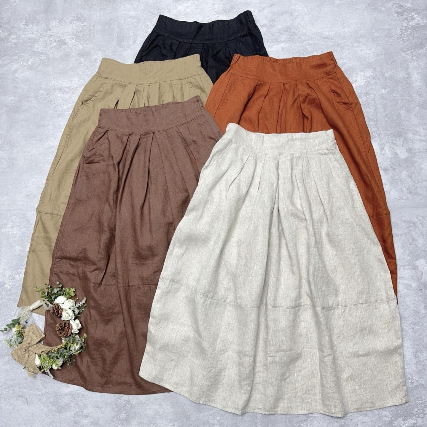 

Johnature Japanese Skirts Summer Japanese Elastic Women Casual Skirts One Size хаки