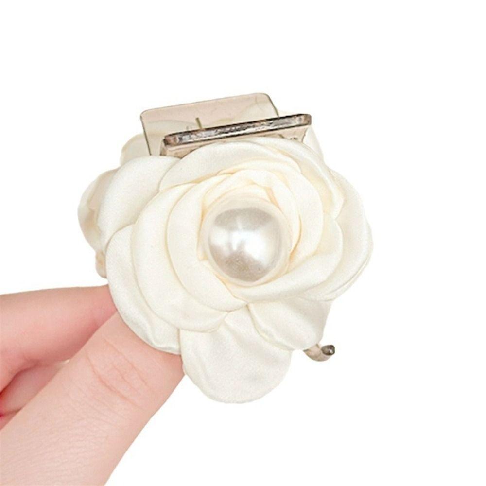 Small Fabric Floral Hair Clip Elegant Pearls Flower Hair Claw Camellia Hair Clip  Back Head Wear