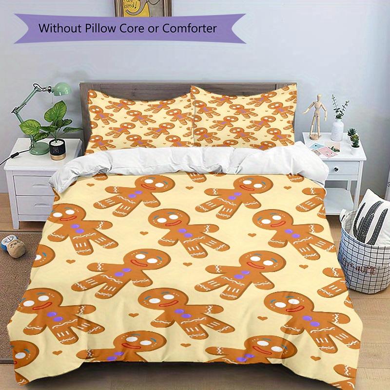 3Pcs Gingerbread Man Printed Bedding Set, Breathable And Soft,(Includes 1 Duvet Cover And 2 Pillowcases, Quilt Not Included) Yy250815192