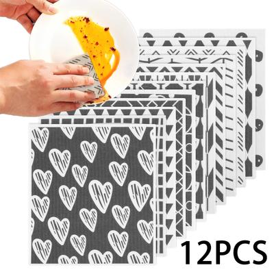 5/6/12Pcs Swedish Dishcloths Absorbent Cellulose Sponge Cloths Non Scratch Swedish Towels Biodegradable Kitchen Cleaning Tools