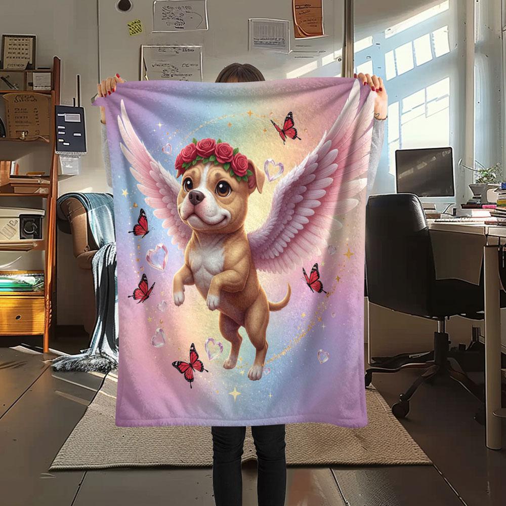 1Pc Angel Animals Print Flannel Blanket, High quality Comfortable for All Seasons, Home Decor, Warmth and Comfort, Perfect for Christmas Gifts