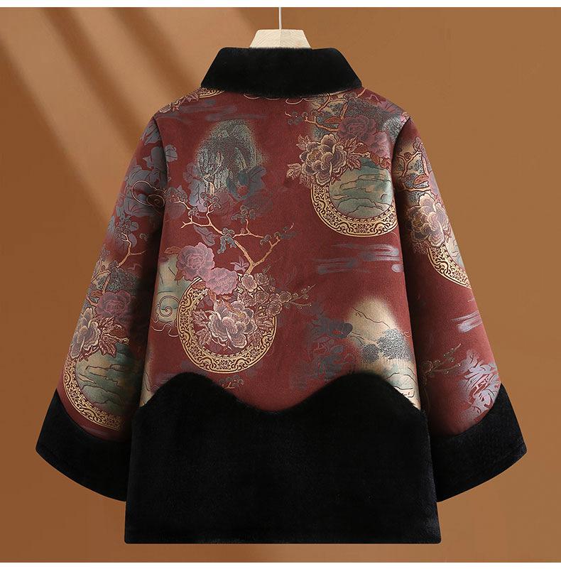 Winter Coats for Middle-aged & Elderly Women: Fur-lined Tang Suit with Frog Fasteners for Moms & Grandmas