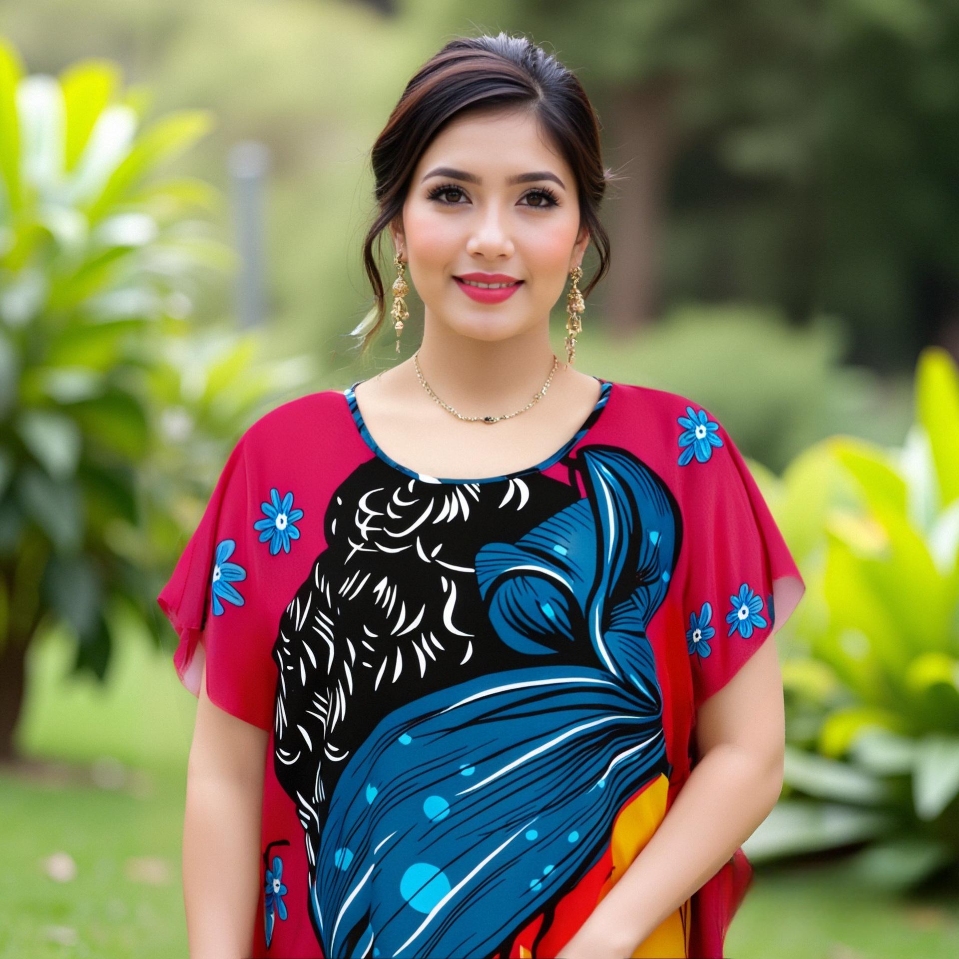 

Женское платье большого размера в европейском и американском стиле из атласа с принтом, мусульманское One Size красный