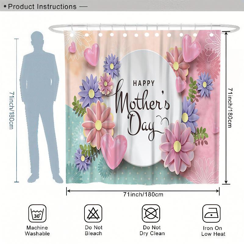 1/4 Mother'S Day Carnation Shower Curtain Set, Shower Curtain With Hooks, Non-Slip Carpet, Toilet U-Shaped Mat, Toilet Seatcover