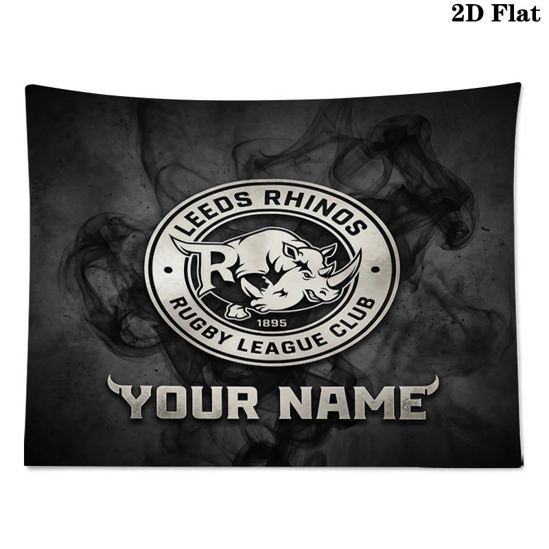 Custom Name Leeds Rhinos Printed Tapestry – Wall Hanging for Bedrooms, Dorms, and Home Decor