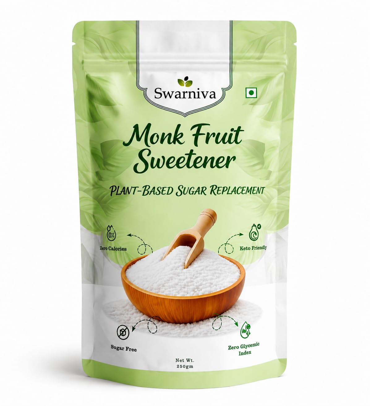 Swarniva Monk Fruit Sweetener 250g | Zero Sugar & Zero Calorie Natural Sweetener | Keto Friendly Sugar Substitute | Plant-Based, Zero Glycemic Inde